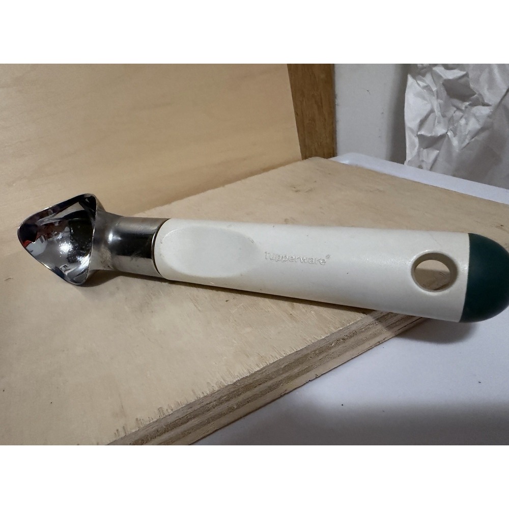 Tupperware Ice Cream Scoop Heavy Duty White Navy Blue Tip Vintage 9" Used